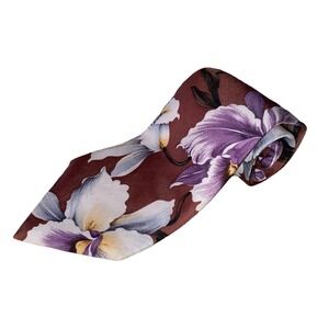 Harve Bernard‎ Men's Maroon/Purple/White Floral Tie 100% Silk Necktie 56"x3.75"